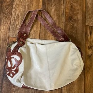 Allison Scott Handbag Purse White With Brown Leather‎ Detail Purse Shoulder
